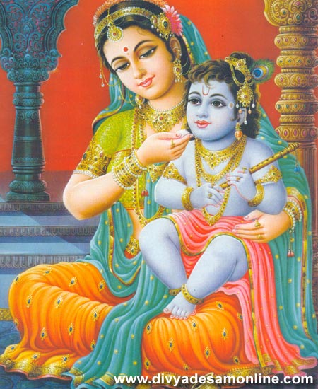 Sri Krishnar eating with Mother Yasodha