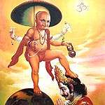 Sri Vamana stamping on Mahabali's head