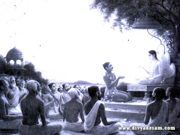Sage Sukar explaining Srimath Bhaghavatha Puranam to King Parikshith
